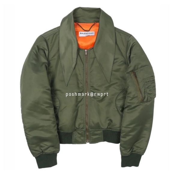 BALENCIAGA 🍊 Flight Jacket Scarf Neck Satin Bomber Olive Green 34 XS 0 2 - Picture 5 of 15